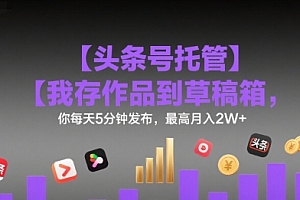 【头条号托管 】我存作品到草稿箱,你每天5分钟发布,最高月入2W+【揭秘】