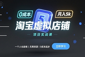 淘宝虚拟店铺项目实战课,一个人也能做,无需货源、0成本起步,月入5k