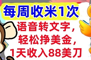 语音转文字,轻松挣美金,1天收入88美刀,0门槛,每周收米1次,小白专属