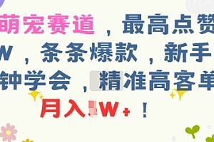 AI萌宠赛道,最高点赞57W,条条爆款,新手5分钟学会,精准高客单,月入1W+