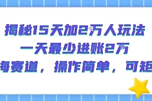 揭秘15天加2W人玩法,一天最少2万进账,蓝海赛道,操作简单,可矩阵