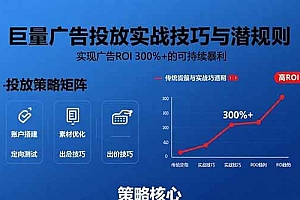 (15626期)巨量广告投放实战技巧与潜规则:实现广告ROI 300%+的可持续暴利