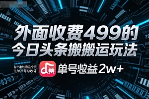 外面收费499的今日头条搬运玩法,有个老铁靠这个玩法单号总收益2w+