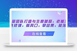 流量团队打造与生意破局,老板流量必修课,抓风口,拿结果,能落地