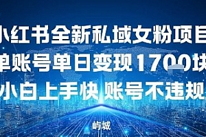 小红书全新私域女粉项目单账号单日变现多张,小白上手快账号不违规建议准备多账号操作