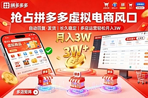 抢占拼多多虚拟电商风口:自动回复、发货,长久稳定,多店运营轻松月入3W+【揭秘】