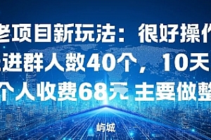 老项目新玩法:很好操作当天进群人数40个,10天满人每个人收费68米 主要做整合