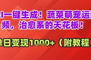 AI一键生成!蔬菜萌宠运动视频,治愈系的天花板!单日变现多张