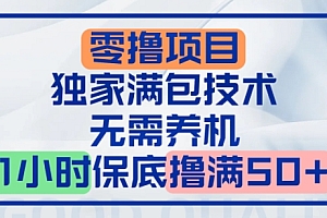 零撸顶配玩法,独家满包技术,无需养机,1小时保底撸满50+