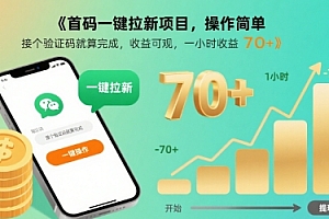 首码一键拉新项目,操作简单,接个验证码就算完成,收益可观, 一小时收益70+【揭秘】