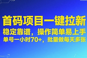 首码项目一键拉新,稳定靠谱,操作简单易上手,单号一小时70+,批量做每天多张【揭秘】