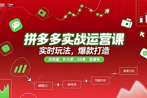 拼多多实战运营课,实时玩法,爆款打造,改销量,补大单,AB单,直播等(更新2025月)