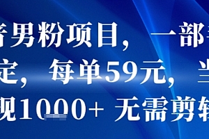 抖音男粉项目,一部手机搞定,每单59米,当天变现1k+ 无需剪辑