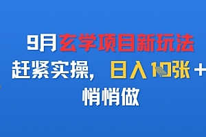 9月玄学项目新玩法,赶紧实操,日入多张,悄悄做