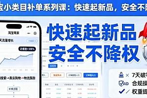 淘宝小类目补单系列课,快速起新品,安全不降权