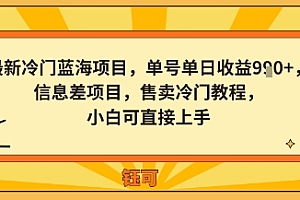 最新冷门蓝海项目,单号单日收益多张,信息差项目,售卖冷门教程,小白可直接上手