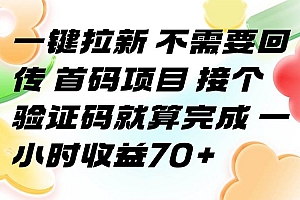 (15588期)一键拉新 不需要回传 首码项目 接个验证码就算完成 一小时收益70+