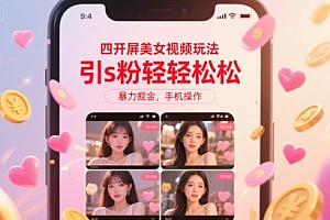 四开屏美女视频玩法,引s粉轻轻松松,暴力掘金,手机操作【揭秘】