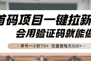 首码项目一键拉新,会用验证码就能做 单号一小时70+,批量做每天500+