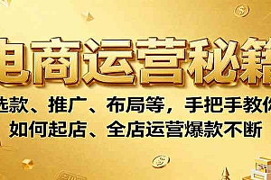 电商运营秘籍:选款、推广、布局等,手把手教你如何起店、全店运营爆款不断