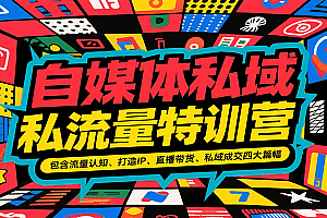 自媒体私域流量特训营,包含流量认知、打造IP、直播带货、私域成交四大篇幅