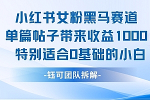 小红书女粉黑马赛道单篇帖子带来收益1k+,特别适合0基础的小白