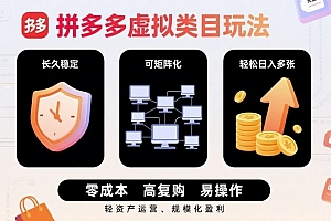 拼多多虚拟类目玩法,长久稳定,可矩阵化,轻松日入多张