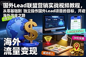 国外Lead联盟营销实战视频教程,从零基础到独立操作国外Lead项目的目标,开启海外淘金之路
