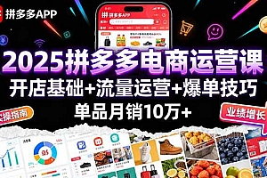 (16018期)2025拼多多电商运营课:开店基础+流量运营+爆单技巧,单品月销10万+