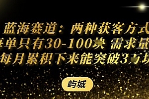 蓝海赛道:两种获客方式每单只有30-100米 需求量大每月累积下来能突破3W