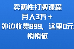 卖两性打牌课程,月入3W+外边收费899的课程,这里0元,悄悄做