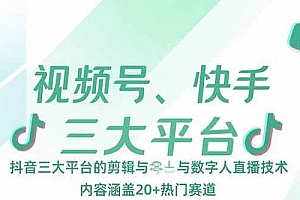 (15449期)视频号、快手、抖音三大平台的剪辑与数字人直播技术,内容涵盖20+热门赛道
