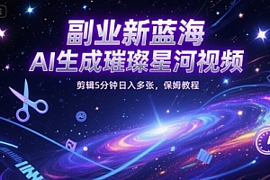 副业新蓝海,AI生成璀璨星河视频,剪辑5分钟日入多张,保姆教程