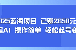 2025蓝海项目 已挣2650米 全程AI 操作简单 轻松起号变现