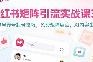 (15406期)小红书矩阵引流实战课3.0:账号养号起号技巧,免裴矩阵运营,AI内容生产