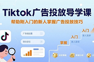 Tiktok广告投放导学课,帮助刚入门的新人掌握广告投放技巧
