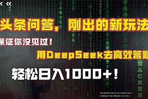 (14957期)头条问答,刚出的新玩法!保证你没见过!结合Deepseek高效答题,轻松日…