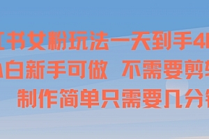 小红书女粉玩法一天到手4张,小白新手可做,不需要剪辑 制作简单只需要几分钟