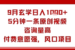 9月玄学日入1k+玩法,5分钟一条原创视频,咨询量高,付费意愿强,风口项目
