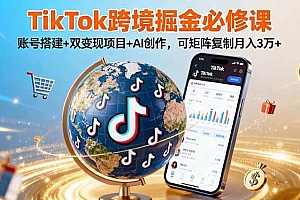 (16003期)TikTo跨境掘金必修课,账号搭建+双变现项目+AI创作,可矩阵复制月入3万+