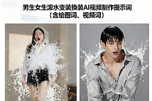 男生女生泼水变装换装AI视频制作提示词(含绘图词、视频词)