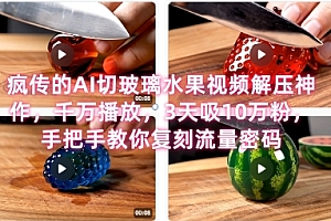 席卷全网!疯传的AI切玻璃水果视频解压神作,千万播放,3天吸10万粉,手把手教你复刻流量密码