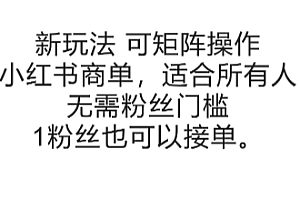 可矩阵操作,小红书商单新玩法,适合所有人,无需粉丝门槛,1粉丝也可以接单