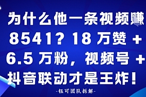 为什么他一条视频賺8541?18万赞+6.5 W粉,视频号+抖音联动才是王炸!