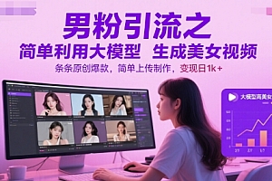 男粉引流之简单利用大模型生成美女视频,条条原创爆款,简单上传制作,变现日1k+