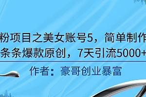 男粉项目之美女账号5,简单制作,条条爆款原创,7天引流5000+