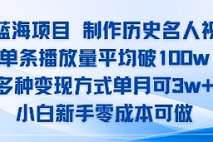 AI蓝海项目,制作历史名人视频,单条播放量平均破100w,多种变现方式单月可3w+