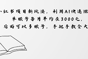 小红书项目新玩法,利用AI快速涨粉,单账号每月平均在3k,后面可以多账号,手把手教会
