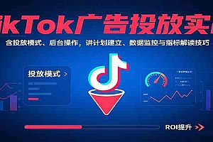 TikTok广告投放实战,含投放模式、后台操作,讲计划建立、数据监控与指标解读技巧