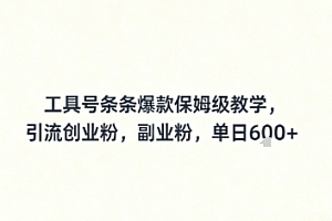 工具号条条爆款保姆级教学,引流创业粉,副业粉,单日6张